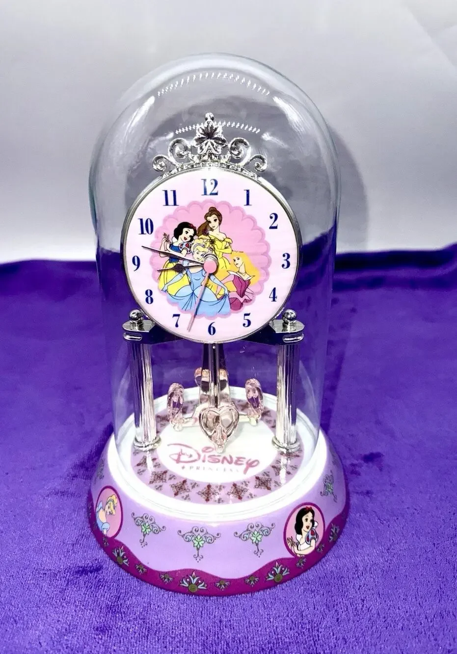 Disney Princess White and Pink Porcelain and Glass Anniversary Dome Clock